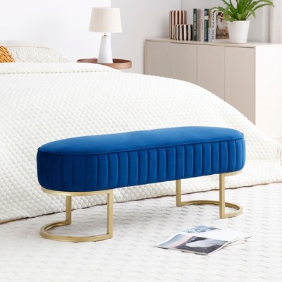 CAVINAS Oval Velvet Storage Ottoman Bench with Golden Metal Legs,Upholstered Storage Ottoman,Storage Benches for Living Room,Bedroom