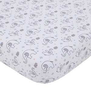 Little Love By NoJo Dream Big Little Elephant Fitted Crib Sheet - Gray and White - 1 of 3
