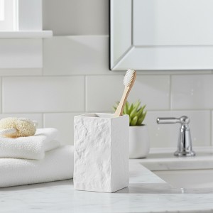 Evideco French Home Goods Modern Square Resin Stone Effect Bathroom Tumbler – Versatile Toothbrush Holder, Makeup Brush Cup and Countertop Organizer - 1 of 4