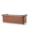 Retro Upholstered 3 Seater Leather Couch Rolled Arm for Living Room Bedroom Office - 3 of 4