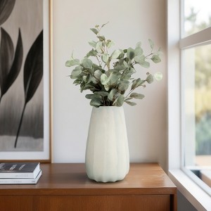 Contemporary Pottery Vase - Vertical Ridged Texture Matte Finish - Decorative Vase for Home Office Bedroom Living Room Decor - 13" Blue & Green - 1 of 4