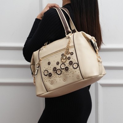 MKF Collection Francis Tote Women's handbag 3-D flowers with Keychain by Mia K - Beige — фото 2