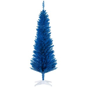 HOMCOM 5 FT Artificial Pencil Christmas Tree, Slim Xmas Tree with 294 Realistic Branch Tips and Plastic Stand, Blue - 1 of 4