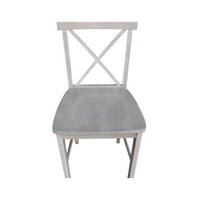 Washed Gray Taupe X-Back Solid Wood Counter Stool