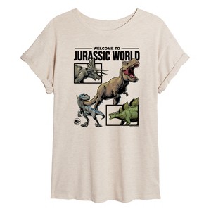 Women's - Jurassic Park - Welcome To Jurassic World Dino Oversized Graphic T-Shirt - 1 of 4