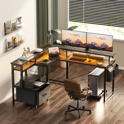 Aheaplus Reversible L-Shaped Computer Desk with File Drawer and Storage