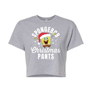 Women's - SpongeBob SquarePants - SpongeBob Christmas Pants Cropped Graphic T-Shirt - 1 of 4