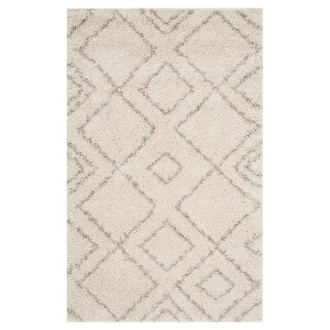 Ivory/Beige Abstract Shag/Flokati Loomed Accent Rug - (3