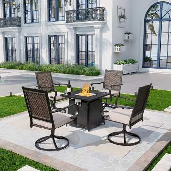 5pc Patio Dining Set with Steel Fire Pit Table & 360 Swivel Chairs - Captiva Designs