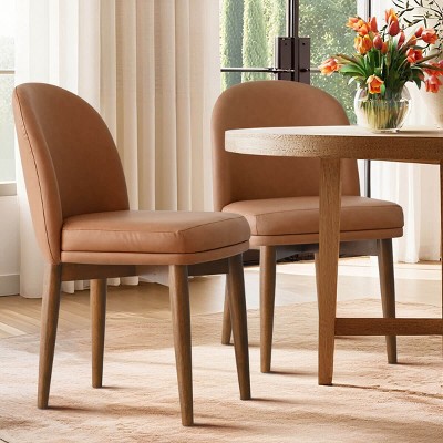 Modern Dining Chair Set of 2, Upholstered Accent Side Chairs with Double Cushion Seat and Solid Wood Legs in Walnut Finish-Tanpinhause