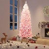 Snow Flocked Pencil Christmas Tree, 6 FT Slim Artificial Christmas Tree w/Sturdy Metal Stand,Skinny Xmas Tree Holiday Decoration, Pink Gradient - 3 of 4