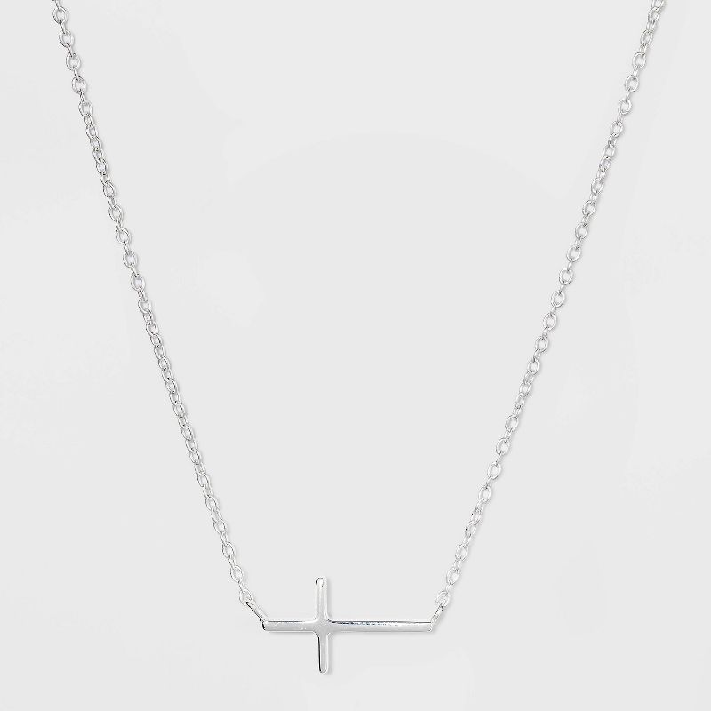 Sterling Silver Horizontal Cross Station Necklace - Silver, 2 of 5