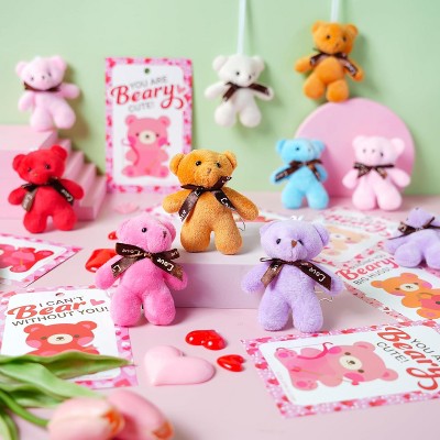 Joyfy 28 Pack Valentine's Day Mini Plush Animal Keychain Set with Gift Cards, Cute Stuffed Toys for Valentines Party Favors School Exchange Prizes