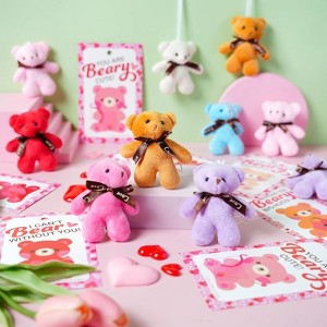 Joyfy 28 Pack Valentine's Day Mini Plush Animal Keychain Set with Gift Cards, Cute Stuffed Toys for Valentines Party Favors School Exchange Prizes - 1 of 4