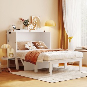 Streamdale Full Size Murphy Bed with USB Port and removable Shelves on Each Side,White - 1 of 4