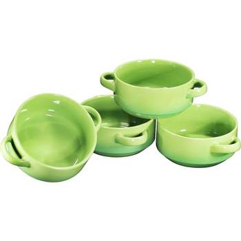 Bruntmor 19 Oz Ceramic Soup Bowl With Handles, Set of 4 Green