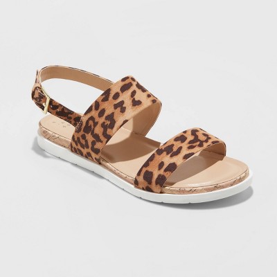 leopard print two strap sandals
