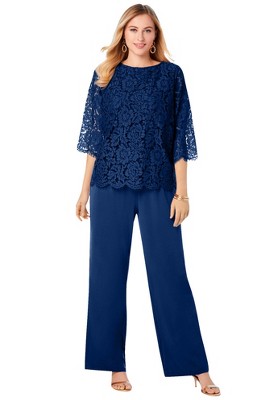 Jessica London Women's Plus Size Popover Lace Jumpsuit