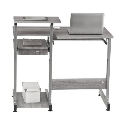 Sleek Gray MDF and Steel Compact Computer Desk with Drawers