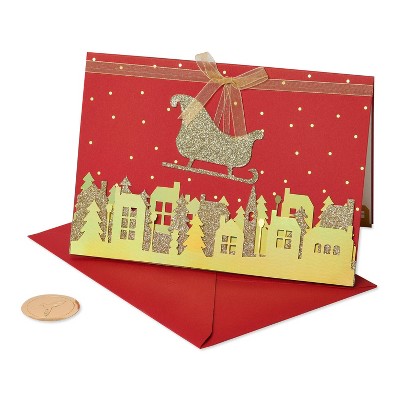 8ct Papyrus Gold Glittered Sleigh Boxed Holiday Greeting Cards