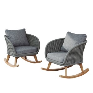 TiramisuBest Contemporary Beige Wicker Rocking Chair with Soft Cushions & Solid Wood Frame for Indoor/Outdoor Patio, Balcony, or Living Room - 1 of 4