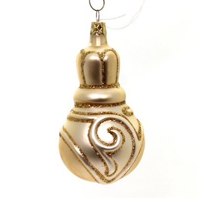 Holiday Ornaments 5.0" Gold Drop Ornament Christmas Glittered  -  Tree Ornaments