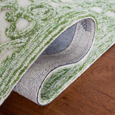 Ivory and Green Hand-Tufted Wool Square Area Rug, 6' x 6'