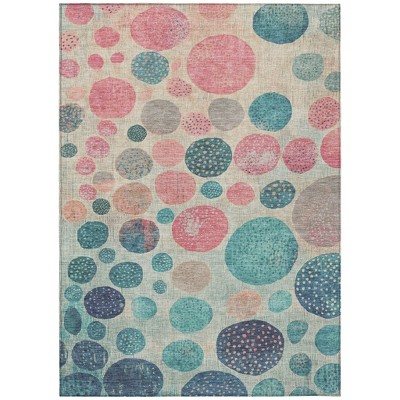 Teal Blue And Blush Geometric Washable Indoor Outdoor Area Rug