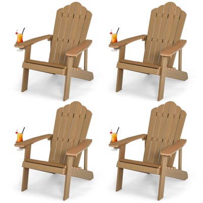 Tangkula 4PCS Adirondack Chair HIPS Adirondack Chair w/Cup Holder Realistic Wood Grain Weather Resistant Outdoor Chair for  380 LBS Weight Capacity Black/Navy/White/Teak/Dark Green/Red/Light Grey/Yellow