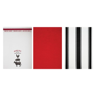 3pk Striped Kitchen Towel Solid Red/Black - MU Kitchen