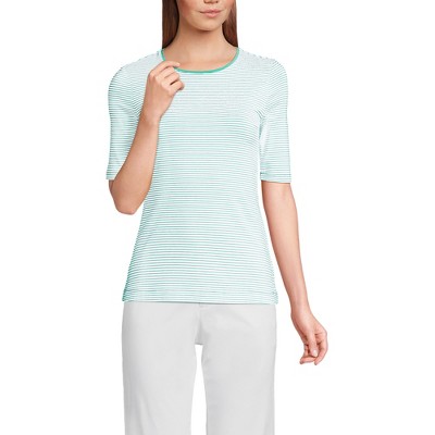 Lands' End Women's Lightweight Jersey Skimming Elbow Sleeve Crew Neck T-shirt