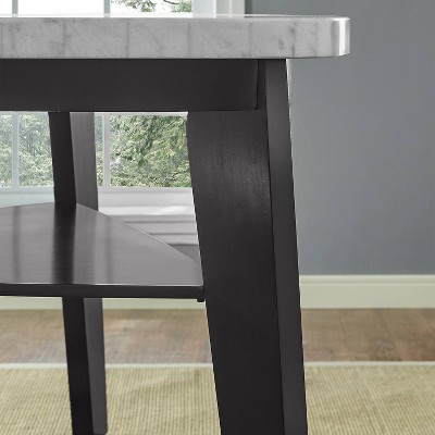 Transitional 60" Round Marble & Wood Counter Height Dining Table