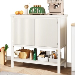 GustoWave Modern Console Table with Storage, White Entryway Cabinet with Wave Pattern Doors and Open Shelf, Wooden Buffet Sideboard Sofa Table - 1 of 1