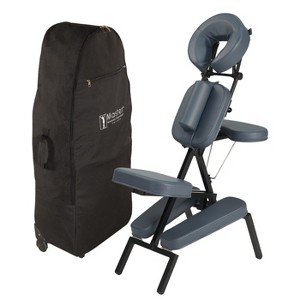Master Massage Professional Lightweight Portable Massage Chair-Folding Foldable Aluminum Adjustable Tattoo Chair with Wheeled Carrying Case, Blue - 1 of 4