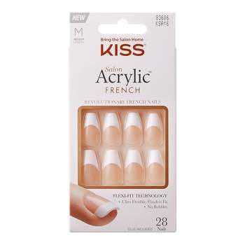 KISS Products Salon Acrylic Medium Coffin French Manicure Fake Nails Kit - Je T'aime - 31ct