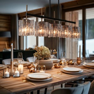 LNC Echonalyri Modern Kitchen Island Pendant  Lights,Polished Gold and Matte Black with Smoked Gray Ribble Glass,1/3/5Light, 4.7/11.8/18.7/24.8/35.4in - 1 of 4