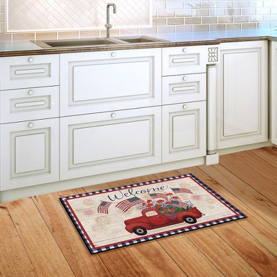 Patriotic Red Truck Welcome Outdoor Rubber Doormat