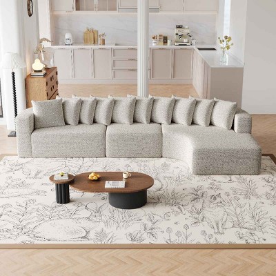 131.1 Inch Sectional Sofa Set with Right Chaise, Modular Design Curved L-Shaped Sofa with 10 Pillows, Chenille Fabric Sofa-Coolbibila