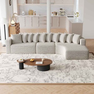 131.1 Inch Sectional Sofa Set with Right Chaise, Modular Design Curved L-Shaped Sofa with 10 Pillows, Chenille Fabric Sofa-Coolbibila - 1 of 4