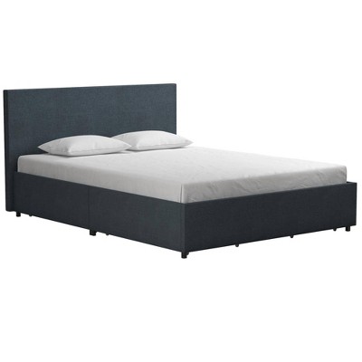 Queen Kelly Linen Upholstered Bed with Storage Dark Blue - Novogratz