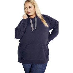 Avenue Women's Plus Size Frill Plain Hoodie - 1 of 4