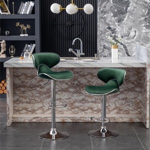 Roundhill Furniture Masaccio Velvet Upholstered Adjustable Swivel Barstool, Green, Set of 2 - 1 of 4