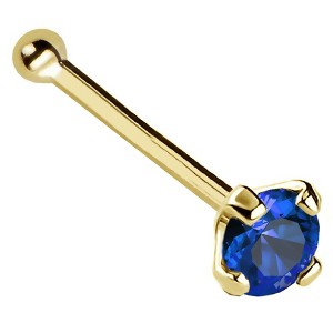 Jewelry Avalanche 22G 14K Gold Ball-end Nose Stud with Blue Sapphire Gemstone - 1 of 2