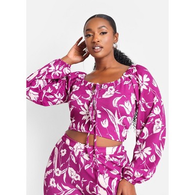 Rebdolls Women's Nylah Floral Tie Front Peasant Top