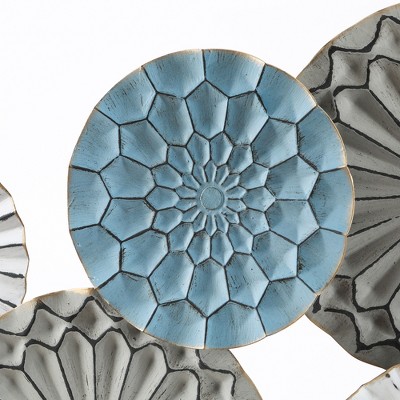 Large Multicolor Metal Floral Layered Plates Wall Sculpture