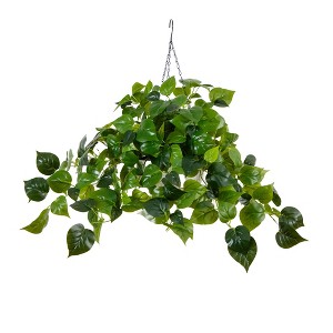 Nearly Natural 24-in UV Resistant Artificial Philodendron with 50 Warm White LED Lights in White Hanging Basket (Indoor/Outdoor) - 1 of 3