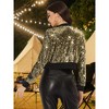 INSPIRE CHIC Women's Sequin Sparkle Front Zipper Cropped Bomber Jacket - 4 of 4