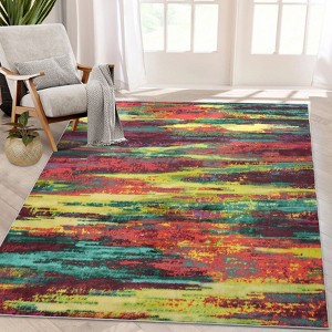 Area Rug 4x6 Machine Washable Bedroom Rug, Low-Pile Faux Wool Soft Carpet with Non-Slip TPR Backing, Modern Aabstract Accent Rug for Living Room - 1 of 4