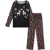cheibear Christmas Deer Print Long Sleeve Black Top Matching Cute Print Pants Family Pajama Set - 2 of 4