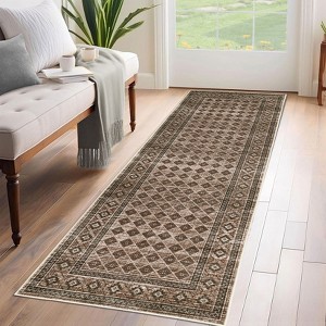 Border Geometric Area Rugs for Living Room Soft Washable Rug Low Pile Non-Slip Accent Rug for Bedroom - 1 of 4